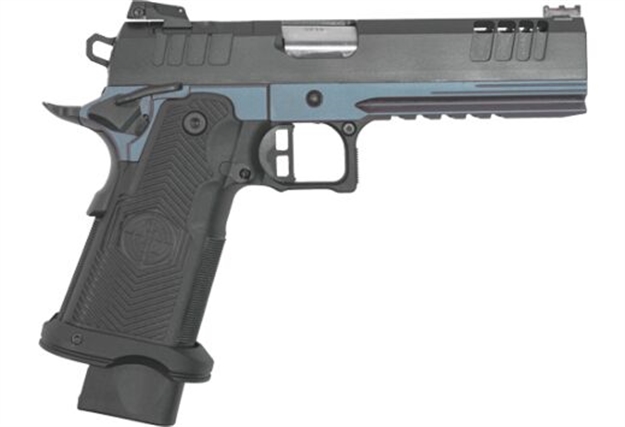 Picture of  Great Lakes Firearms Gl1911ds9fssblu 1911 DS Synergy 9Mm Luger 20+1 5" Optic Cut/Serrated Cerakote Black Molded Grip Blue Titanium Frame 638457790733