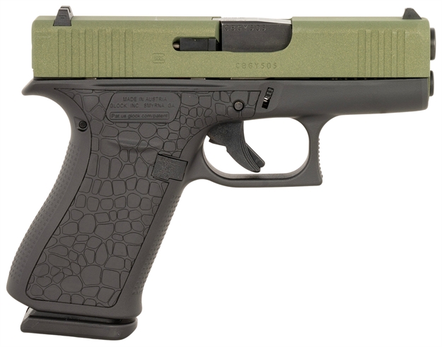 Picture of  Glock Px4350204bayou G43x  Sub-Compact Frame 9Mm Luger 10+1 3.41" Black Gmb Barrel, Lime Green Cerakote Serrated Steel Slide, Black Cerakote Polymer Frame W/Beavertail, Ambidextrous 810100237455