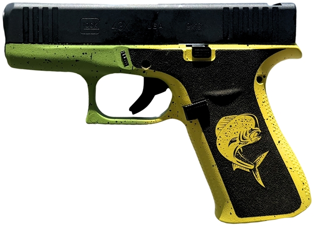 Picture of  Glock Ux4350204mahifr G43x  Sub-Compact Frame 9Mm Luger 10+1 3.41" Black Gmb Barrel, Black Ndlc Serrated Steel Slide, Mahi Polymer Frame W/Front Rail & Beavertail, Black Textured Grip, Ambidextrous 810100237387