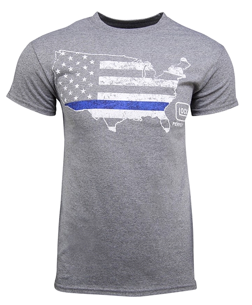 Picture of Glock Ap95687 Blue Line Patriot  Medium Short Sleeve T-Shirt Gray Polyester Blend