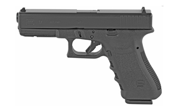 Picture of  Glock Pi1750203 G17 Gen3 Full Size Frame 9Mm Luger 17+1 4.49" Black Steel Barrel, Matte Black Serrated Steel Slide, Black Polymer Frame W/Picatinny Rail, Black Texture Finger Groove Grip