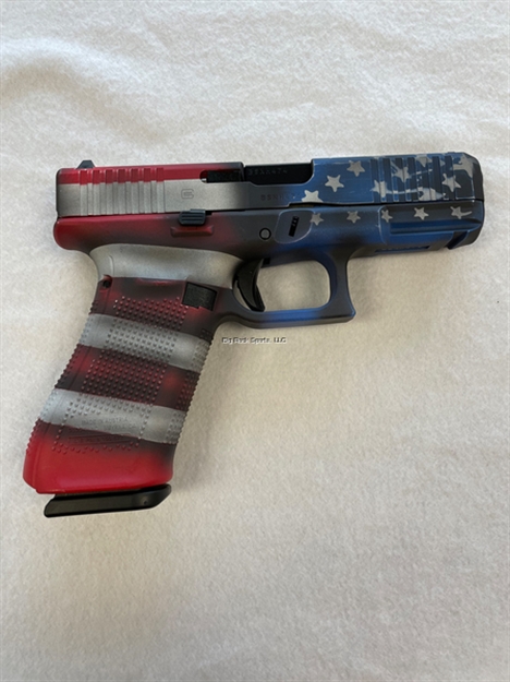 Picture of Glock G45 Semi Auto Pistol, 9Mm, 4.02" Bbl, Fixed Sights, 17Rd, Rwb Battle Worn Flag