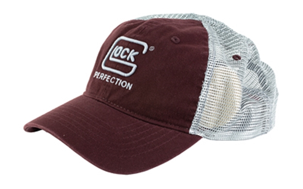 Picture of  Glock Ap95881 Relaxed  Maroon Mesh Hat, Distressed Denim-Like Fabric Front W/Mesh Back, Unstructured Fit W/Snapback, Embroidered Glock Log