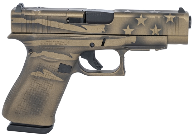 Picture of  Glock Pa4850204frmos-Bbbwfla G48 Mos Compact 9Mm Luger 4.17" 10+1 Battle Worn Flag Cerakote Battle Worn Flag Rough Texture Interchangeable Backstraps Grip 792759418358