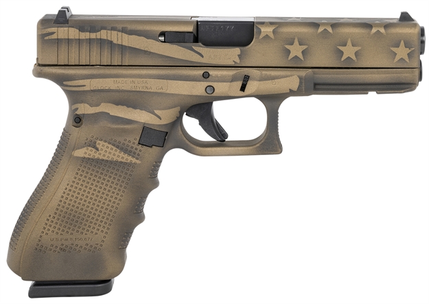 Picture of Glock Ug1750204-Bbbwflag G17 Gen4 9Mm Luger 4.49" 17+1 Overall Black/Coyote Battle Worn Rough Textured Interchangeable Backstraps Grip