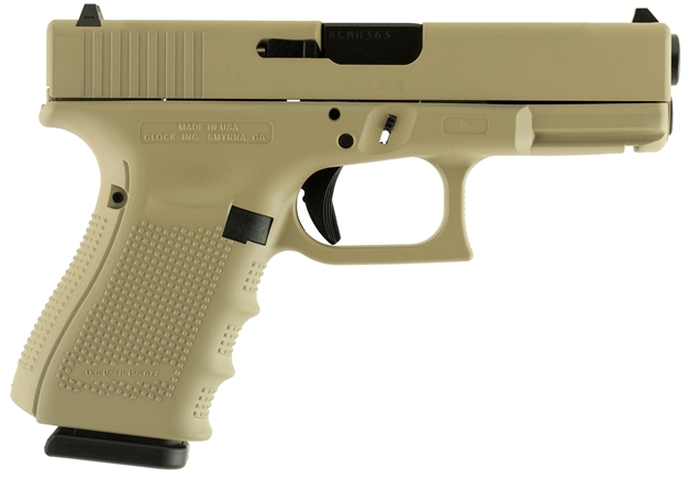 Picture of Glock Ug1950204 G19 Gen 4 Double 9Mm Luger 4.01" 15+1 Desert Tan Interchangeable Backstrap Grip Desert Tan Cerakote