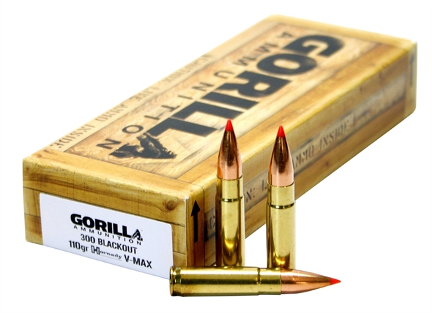 Picture of Gorilla Ammunition Ga300110vmax Gorilla Match 300 Aac Blackout/Whisper (7.62X35mm) 110 GR V-Max 20 Bx/ 10 CS