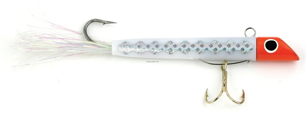 Picture of Got-Cha 100 Series Plug With Bucktail, 3", 1 Oz, SZ 4 Treble & 2/0 Single Hook, Pearl Tail/Glo Silver Lat Line White