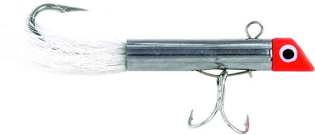 Picture of Got-Cha 1200 Series Mini Plug With Bucktail, 1 3/4", 5/8 Oz, #6 Treble & 2/0 Single Hook, Red Chrome/White Tail