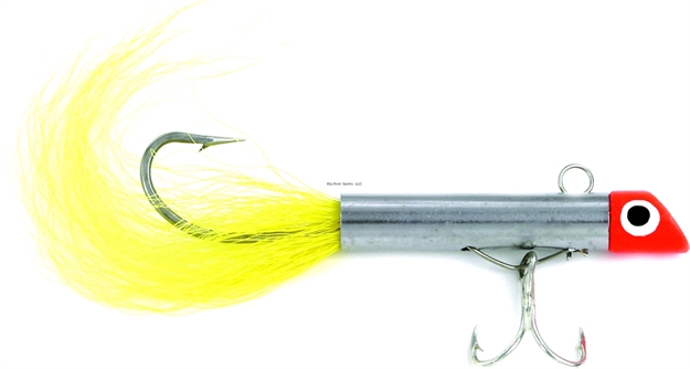 Picture of Got-Cha 1200 Series Mini Plug With Bucktail, 1 3/4", 5/8 Oz, #6 Treble & 2/0 Single Hook, Red Chrome/Yellow Tail