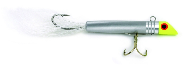 Picture of Got-Cha 300 Series Plug, 2 1/2", 7/8 Oz, #4 Treble & 2/0 Sgl Tail Hook, Yellow Chrome/White Tail/Gold Hook