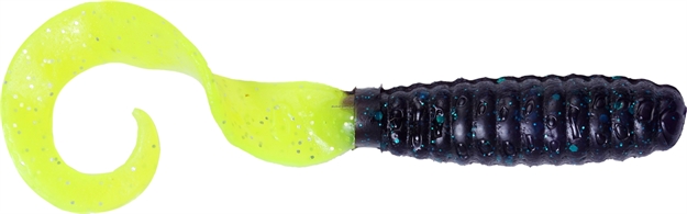 Picture of Got-Cha Curltail Grub, 4", Junebug/Chartreuse Silver Flake Tail, 20/Pack