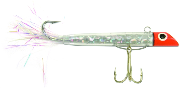 Picture of Got-Cha Mylar Minnow Series Plug, 3", 1 Oz, Size 2 & 4 Hook, Red Silver Prism Pearl Tail