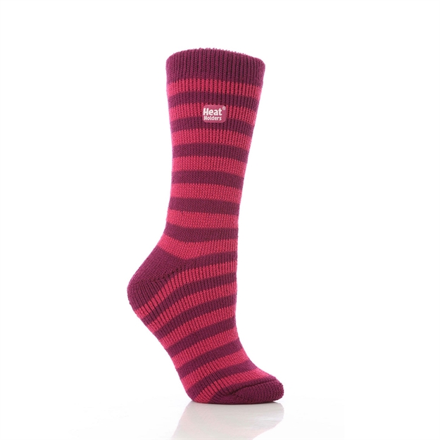 Picture of Grabber Heat Holders Ladies Striped Crew Sock-Pink