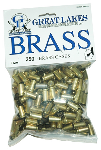 Picture of Great Lakes Firearms & Ammo Lakes Brass 9Mm Luger Once Fired 250Ct