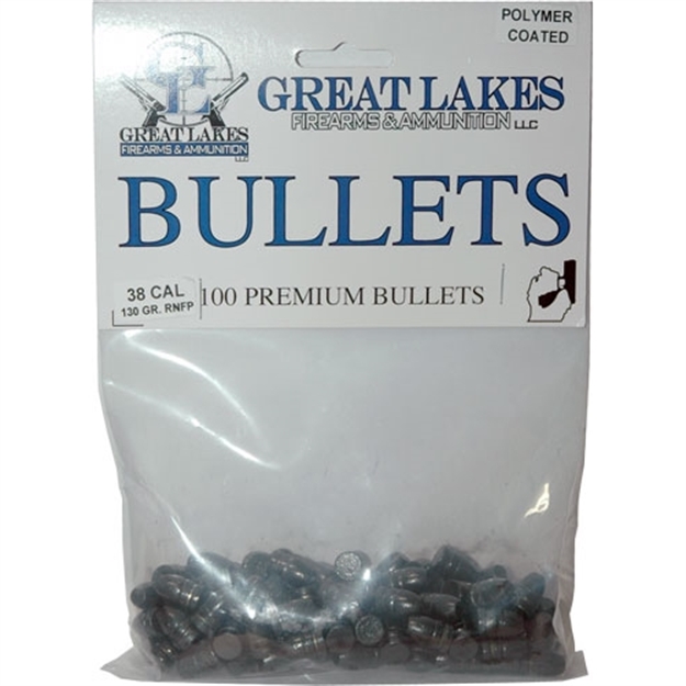 Picture of Great Lakes Firearms & Ammo Lakes Bullets .38/.357 .358 130Gr Lead-Rnfp Poly 100