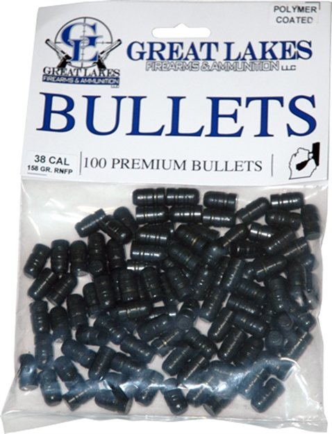 Picture of Great Lakes Firearms & Ammo Lakes Bullets .38/.357 .358 158Gr Lead-Rnfp Poly 100
