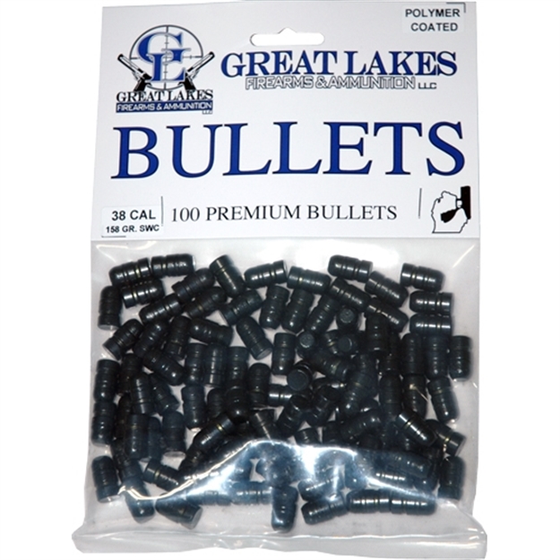 Picture of Great Lakes Firearms & Ammo Lakes Bullets .38/.357 .358 158Gr Lead-Swc Poly 100Ct