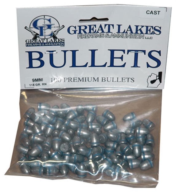 Picture of Great Lakes Firearms & Ammo Lakes Bullets 9Mm .356 115Gr. Lead-Rn 100Ct