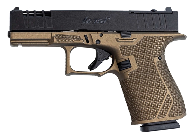 Picture of  Great Lakes Firearms Gl19brz Striker  Compact Frame 9Mm Luger 15+1 4" Black Nitride Steel Barrel, Black Cerakote Serrated W/Slide Cuts Steel Slide, Bronze Cerakote Polymer Frame & Grip, Ambidextrous 638457790597