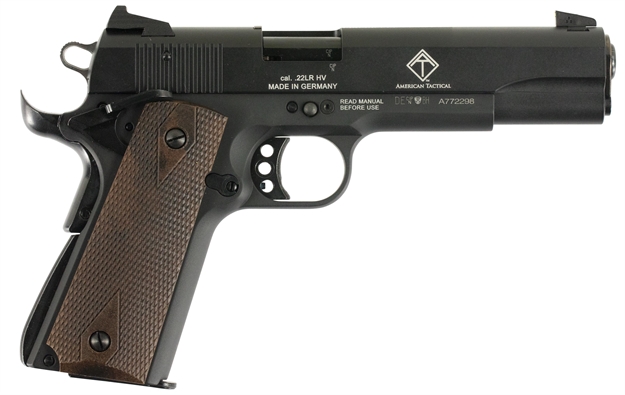 Picture of Gsg Gsg2210m1911 1911  22 LR 10+1 5" Threaded Barrel, Black Anodized Serrated Slide & Zinc Alloy W/Beavertail Frame, Double Diamond Walnut Grip GERG2210M1911