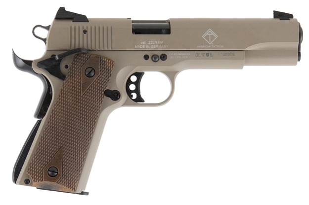 Picture of Gsg Gsg2210m1911t 1911  22 LR 10+1 5" Threaded Barrel, Tan Serrated Slide & Zinc Alloy W/Beavertail Frame, Double Diamond Walnut Grip GERG2210M1911T