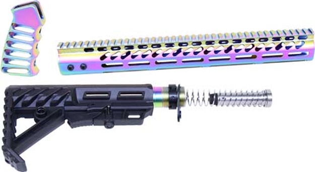 Picture of Guntec Usa Ar15 Complete Furniture Set Matte Rainbow Pvd Coated! ULTRASETMRPVD