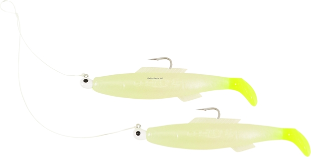 Picture of H & H Lure Cocahoe Minnow Double Rig, 3", 1/4 Oz, Glow Chartreuse Tail, 10/Pack
