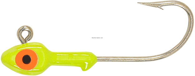 Picture of H & H Lure Double Eye SW Jighead, 1/8 Oz, 1/0 Hook, Chartreuse, 10/Pack