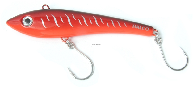 Picture of Halco Max 190 Lipless Casting/Trolling Plug, #R18 Red Tiger, 7 1/2 In, 6.3/4Oz, Inline Single Hooks