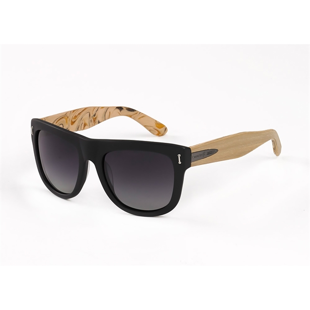 Picture of Hang Ten Gold Surf Woody-Matte Black Pine Wood/Green Lens