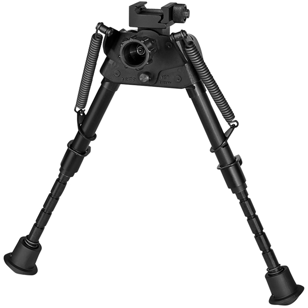 Picture of  Harris Bipods S-Brmp Swivel BR Picatinny, 6-9", Black Steel/Aluminum, Notched Legs, Rubber Feet