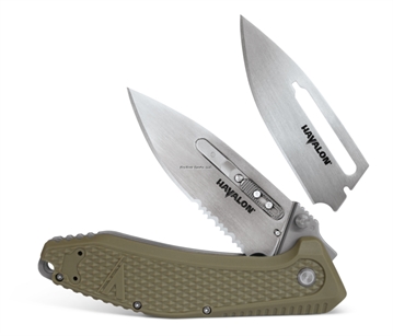 Picture of Havalon Redi Edc Replacable Blade Folding Knife, 1 3" Serrated Blade And 1 3" Partially Serrated Blade, Green