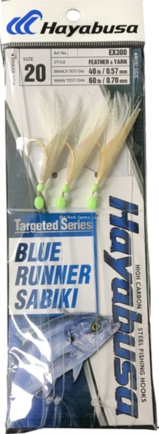 Picture of Hayabusa Blue Runner Sabiki Size: 20, Feather & Yarn, 3 Hooks, Main 60Lb And Branch 40Lb Test Line
