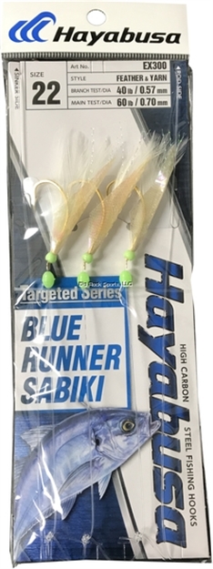Picture of Hayabusa Blue Runner Sabiki Size: 22, Feather & Yarn, 3 Hooks, Main 60Lb And Branch 40Lb Test Line