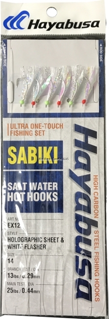 Picture of Hayabusa Holographic Sheet & White Flasher Sabiki Size: 14, 6 Hooks, Main 25Lb And Branch 13Lb Test Line