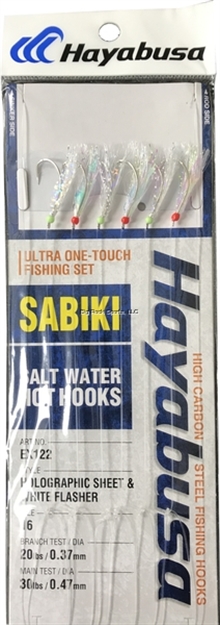 Picture of Hayabusa Holographic Sheet & White Flasher Sabiki Size: 16, 6 Hooks, Main 30Lb And Branch 20Lb Test Line