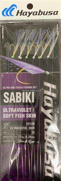 Picture of Hayabusa UV Mackerel Skin Sabiki Size: 12, 6-Hooks, Main 24Lb And Branch 17Lb Test Line