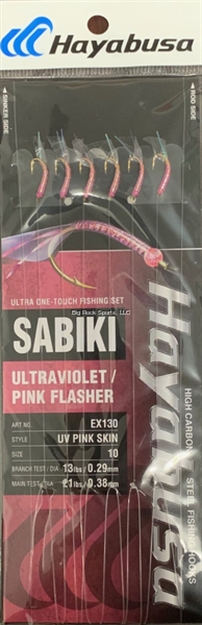 Picture of Hayabusa UV Pink Skin Sabiki Size: 10, 6-Hooks, Main 21Lb And Branch 13Lb Test Line