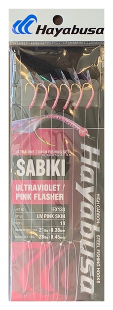 Picture of Hayabusa UV Pink Skin Sabiki Size: 14, 6-Hooks, Main 28Lb And Branch 21Lb Test Line