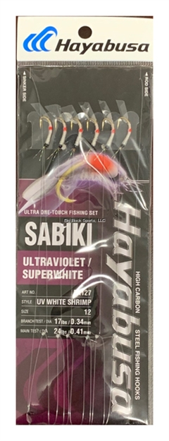 Picture of Hayabusa UV White Shrimp Sabiki Size: 12, 6-Hooks, Main 24Lb And Branch 17Lb Test Line