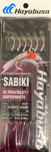 Picture of Hayabusa UV White Shrimp Sabiki Size: 16, 6-Hooks, Main 32Lb And Branch 24Lb Test Line