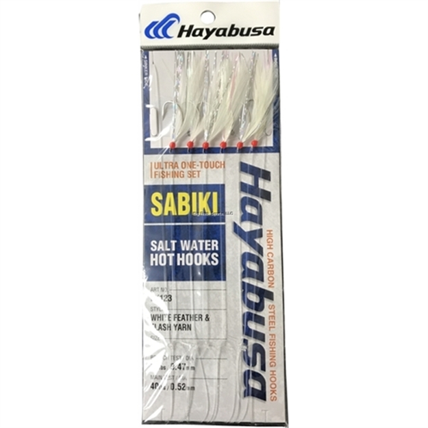 Picture of Hayabusa White Feather & Flash Yarn Sabiki Size: 18, 6 Hooks, Main 40Lb And Branch 30Lb Test Line
