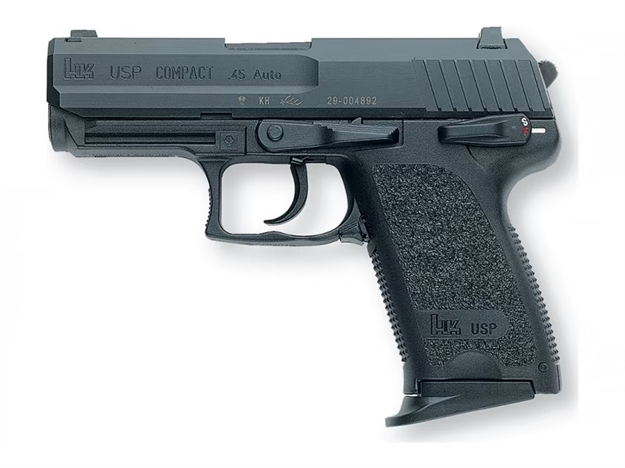 Picture of  Heckler & Koch 81000346 Usp Compact V7 Lem Dao 45 Acp Caliber With 3.78" Barrel, 8+1 Capacity, Overall Black Finish, Serrated Trigger Guard Frame, Serrated Steel Slide, Polymer Grip & Night Sights Includes 3 Mags 642230260986