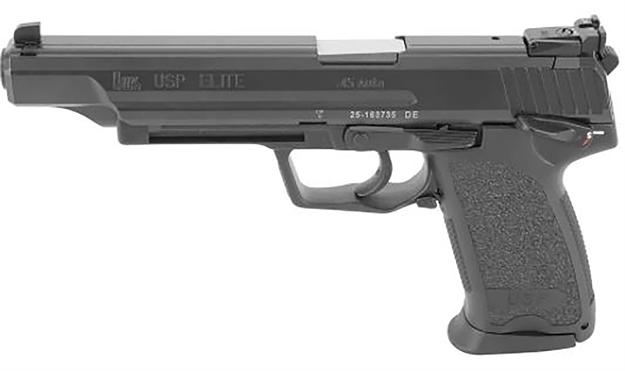 Picture of  Heckler & Koch 81000367 Usp V1 Elite 45 Acp 12+1 6.02" Stainless Stainless Steel Barrel, Black Long/Serrated Steel Slide, Black Polymer Frame, Black Polymer Grip, Includes Two Mags