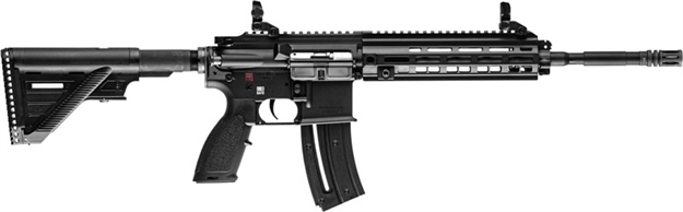 Picture of  Heckler & Koch 81000401 Heckler & Koch 416  22 LR 20+1 16.10" Black Steel Threaded Barrel Aluminum W/M-Lok & Picatinny Rail Black Aluminum Receiver Black Retractable Stock Right Hand