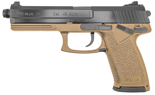 Picture of  Heckler & Koch 81000868 Mark 23  45 Acp 12+1 5.87" Black Threaded Barrel, Black Cerakote Serrated Steel Slide, Flat Dark Earth Polymer Frame W/Accessory Rail 642230267343
