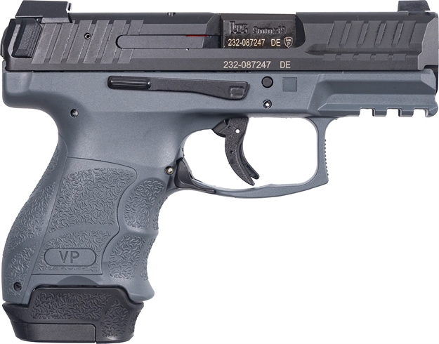 Picture of  Heckler & Koch 81000812 Vp9sk  Sub-Compact 9Mm Luger 12+1/15+1 3.39" Black Polygonal Rifled Barrel, Black Serrated Slide, Gray Polymer Frame W/Picatinny Rail, Black Finger Grooved Polymer Grips Ambidextrous 642230265479