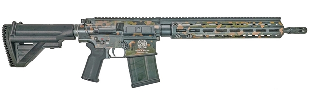 Picture of  Heckler & Koch 81001001 Mr556 A1 75Th Anniversary 5.56X45mm 30+1 16.50" Black Steel Barrel, Flecktarn Camo Picatinny Rail Aluminum Receiver, M-Lok Handguard, Black Synthetic Adjustable Stock, 4 Magazines