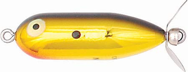 Picture of Heddon Baby Torpedo Topwater Prop Bait, 2 1/2", 3/8 Oz, Gold/Blackback, Floating